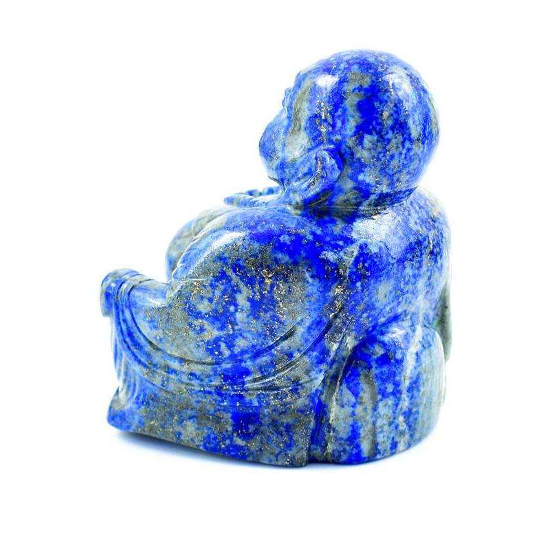 gemsmore:Genuine Premium Lapis Lazuli Hand Carved Laughing Buddha Idol Statute