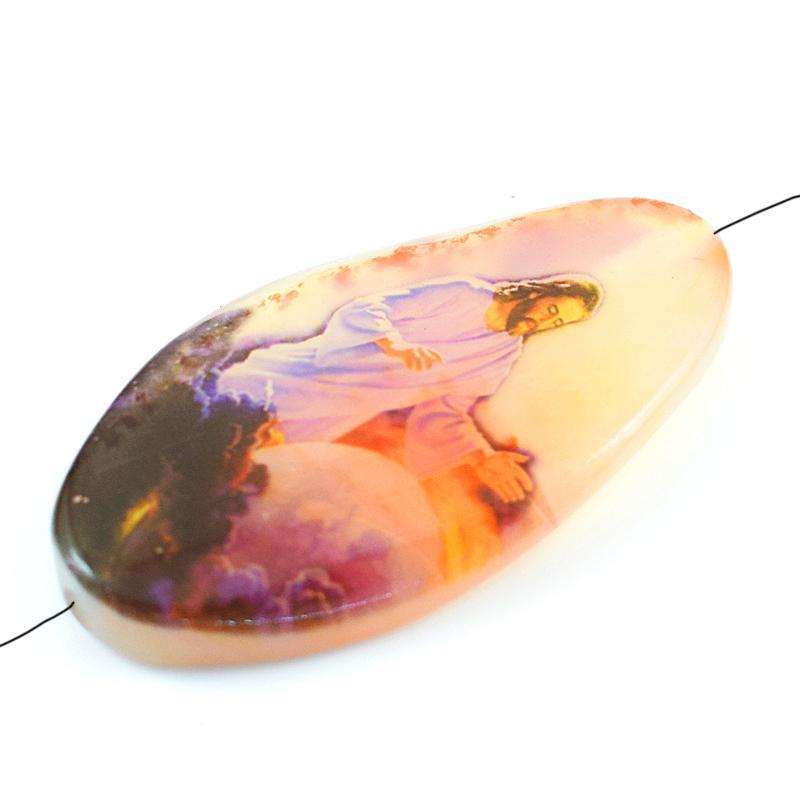 gemsmore:Genuine Printed Onyx Oval Shape Loose Drilled Gemstone