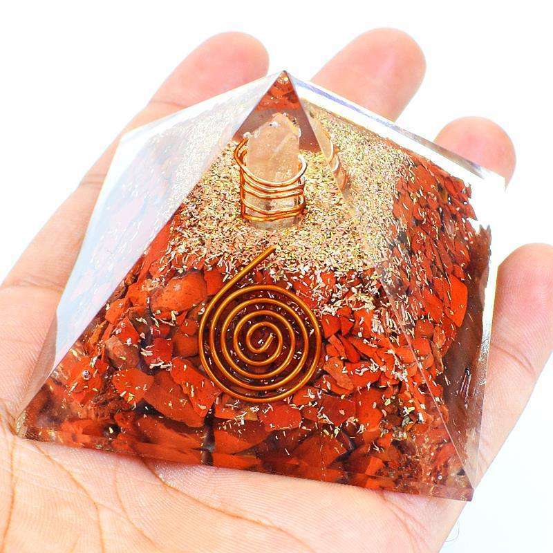 gemsmore:Genuine Red Jasper Orgone Healing Pyramid