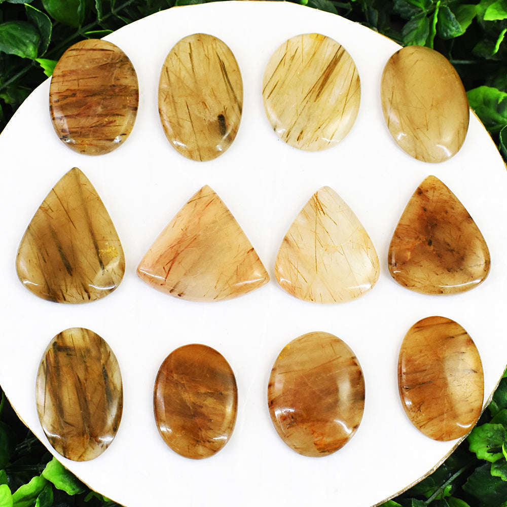 gemsmore:Genuine Rutile Quartz Untreated Gemstone Cabochon Lot