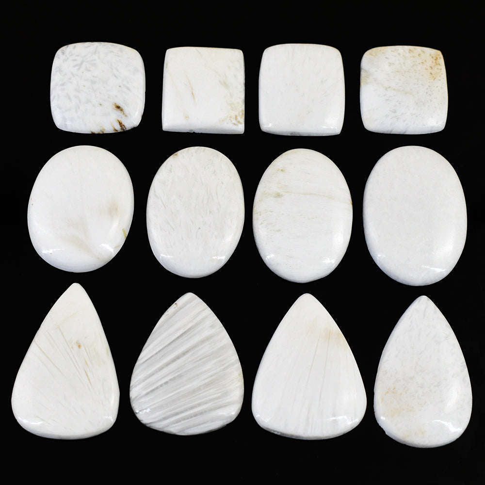 gemsmore:Genuine Scolecite Untreated Gemstone Cabochon Lot
