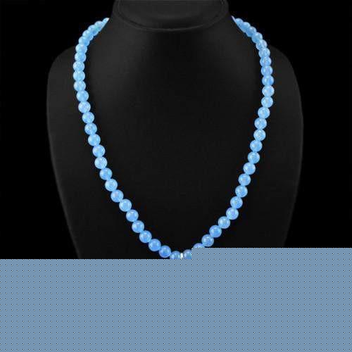 gemsmore:Genuine Seven Chakra Blue Chalcedony Beads Necklace