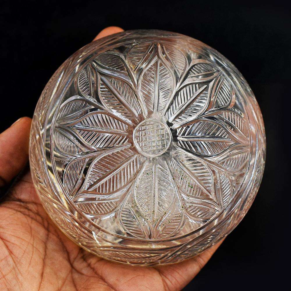 gemsmore:Genuine Smoky Quartz  Hand Carved Genuine Crystal Gemstone Carving Mughal Carved Cabochon