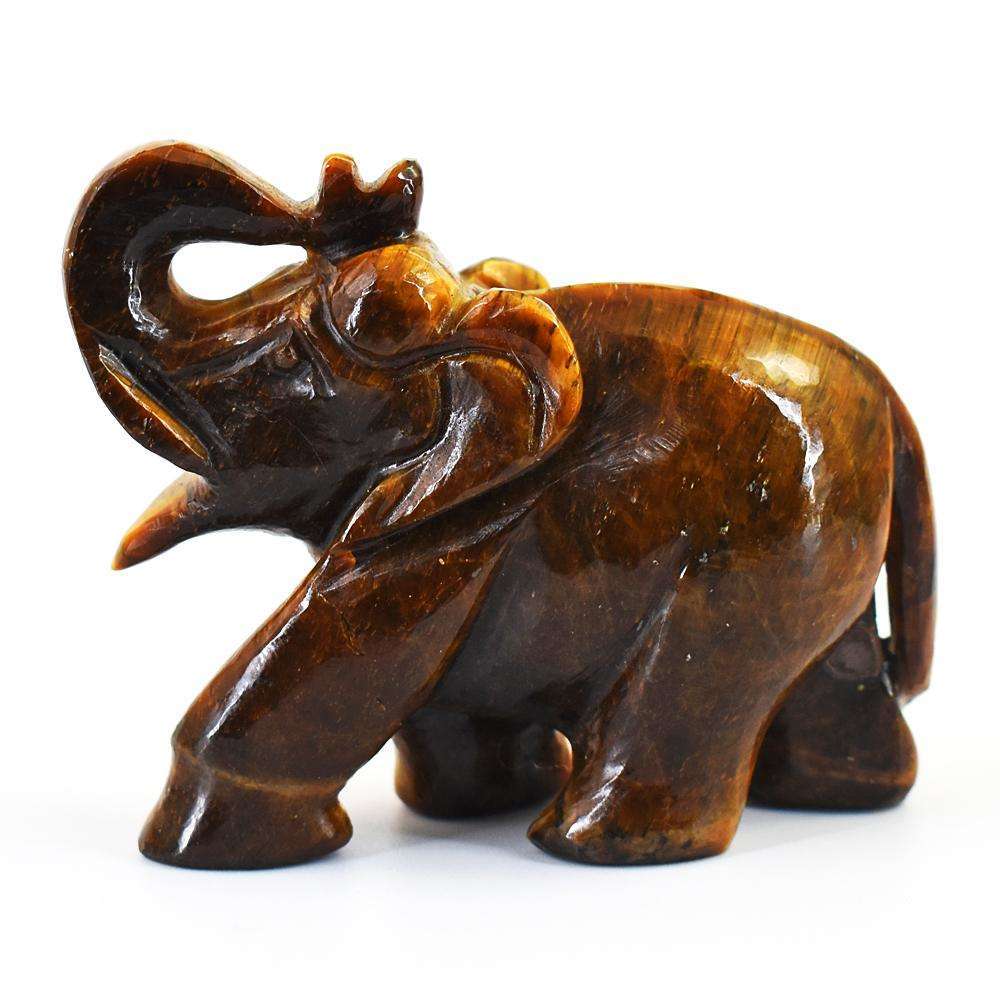 gemsmore:Genuine Tiger Eye Hand Carved Genuine Crystal Gemstone Carving Elephant