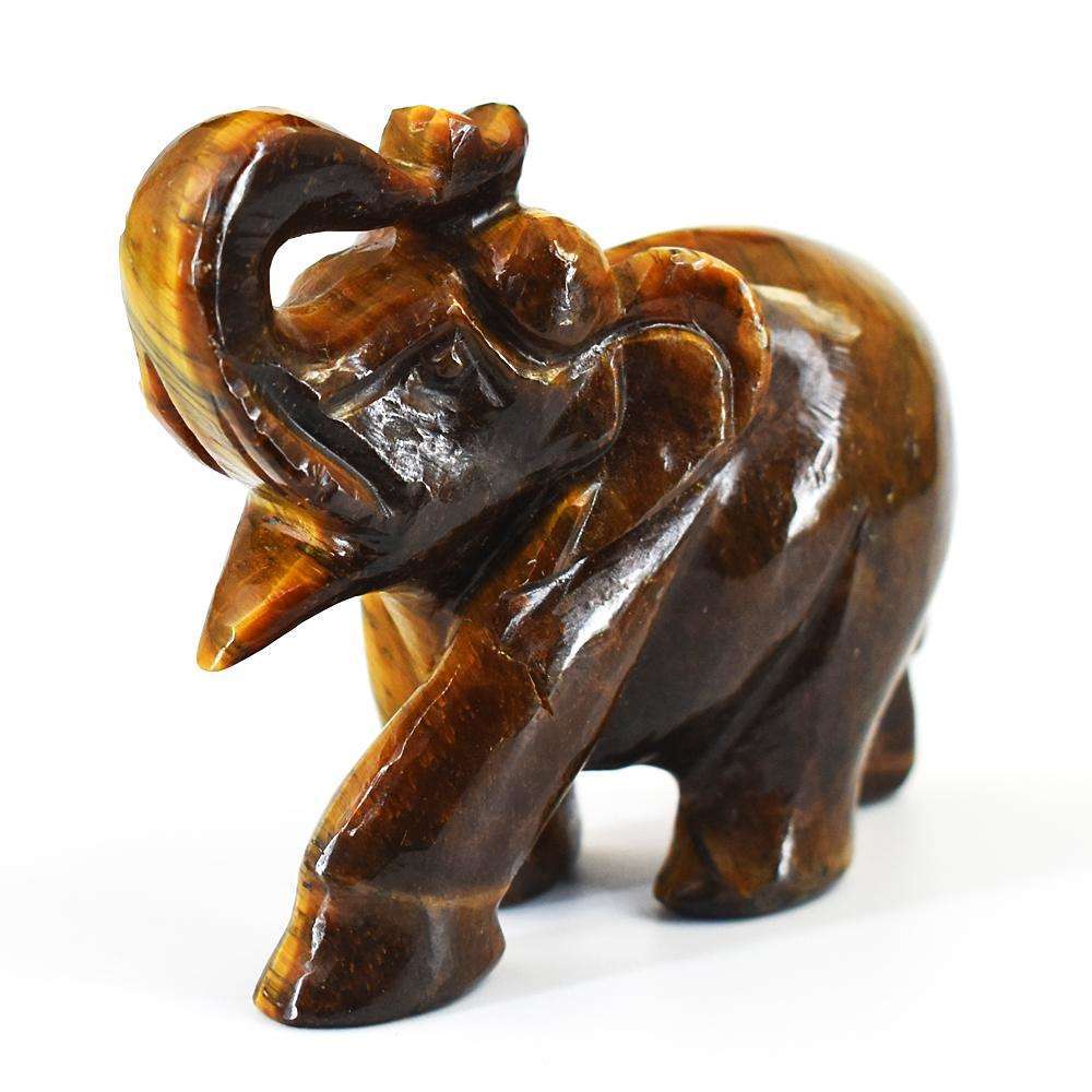 gemsmore:Genuine Tiger Eye Hand Carved Genuine Crystal Gemstone Carving Elephant