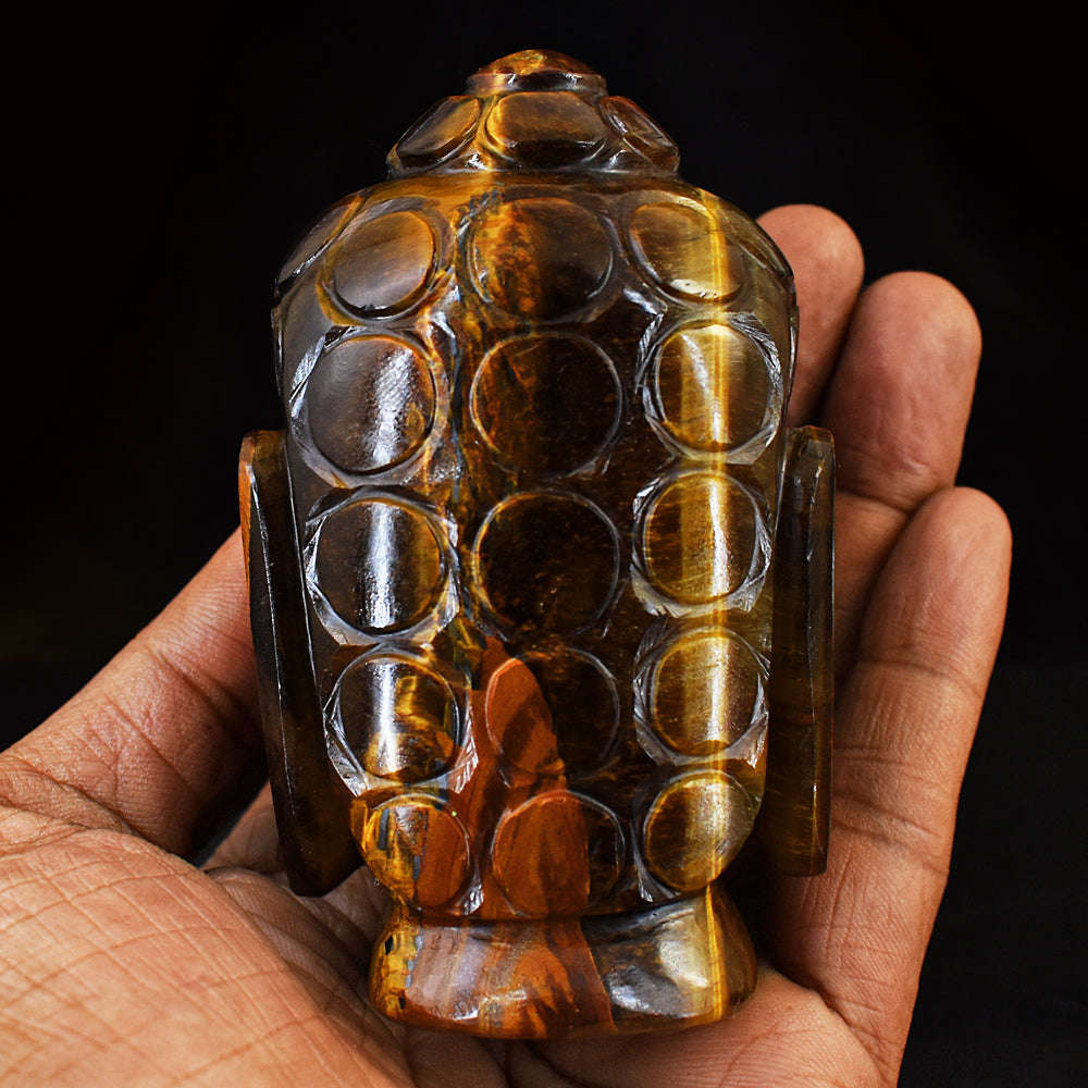 gemsmore:Genuine Tiger Eye Hand Carved Genuine Crystal Gemstone Carving Lord Buddha Head