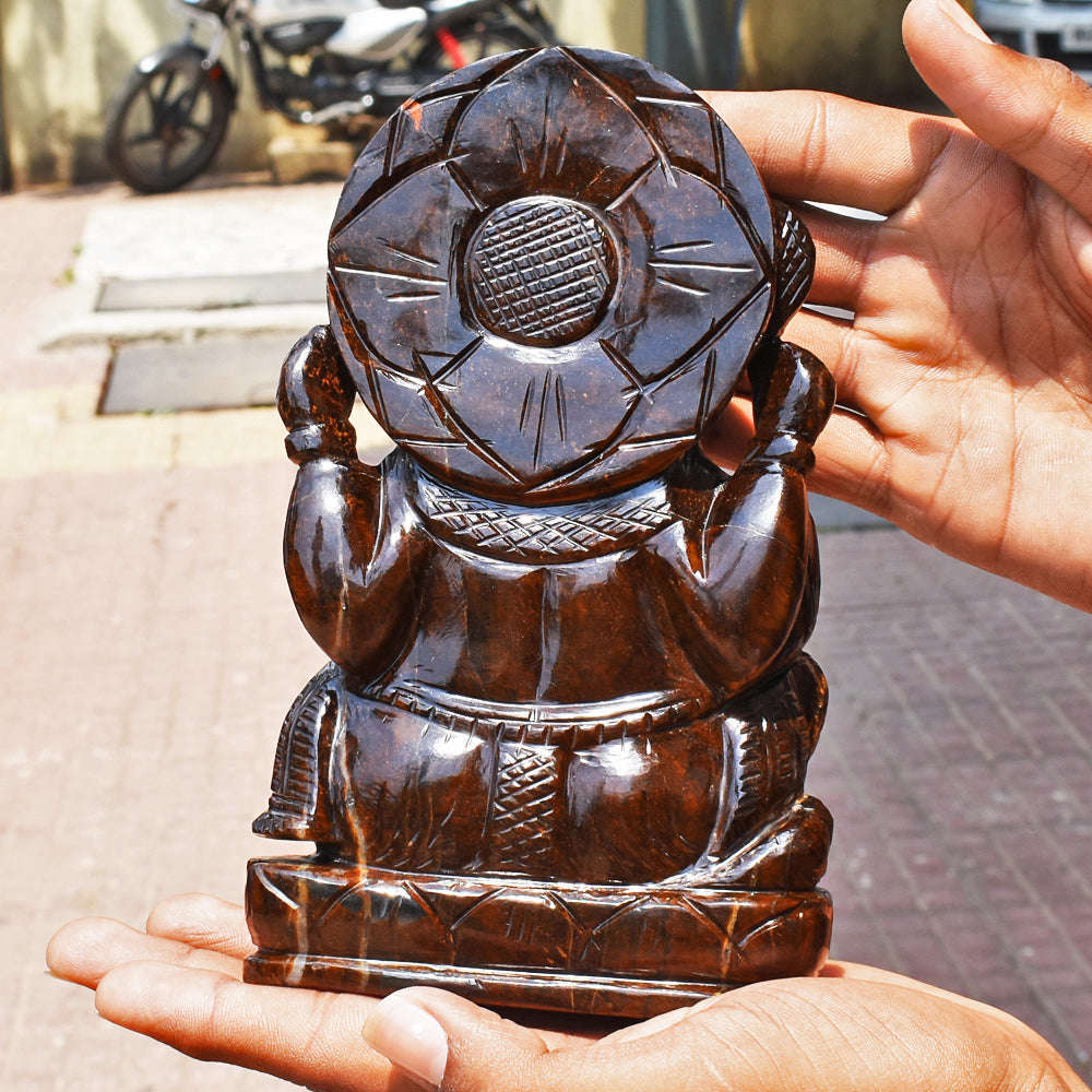 gemsmore:Genuine Tiger Eye Hand Carved Genuine Crystal Gemstone Carving Lord Ganesha
