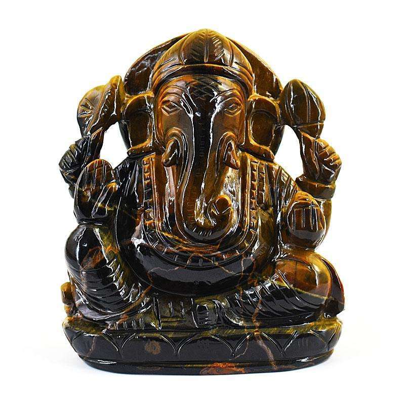 gemsmore:Genuine Tiger Eye Hand Carved Genuine Crystal Gemstone Carving Lord Ganesha