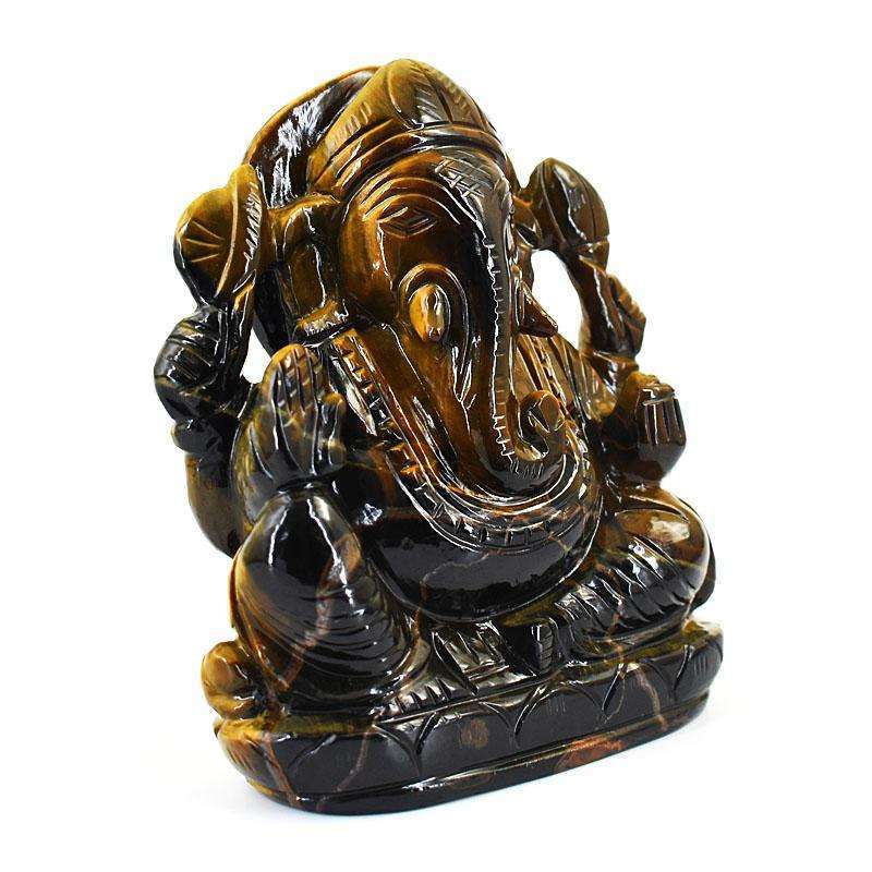gemsmore:Genuine Tiger Eye Hand Carved Genuine Crystal Gemstone Carving Lord Ganesha