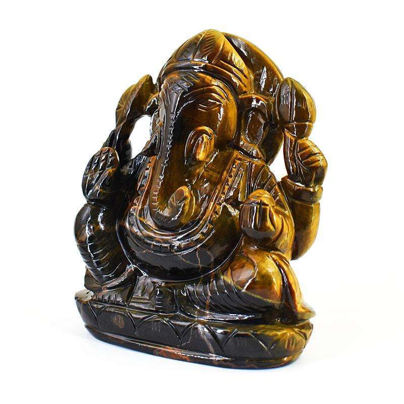 gemsmore:Genuine Tiger Eye Hand Carved Genuine Crystal Gemstone Carving Lord Ganesha
