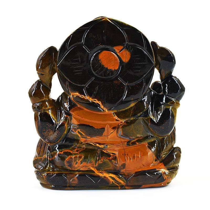 gemsmore:Genuine Tiger Eye Hand Carved Genuine Crystal Gemstone Carving Lord Ganesha