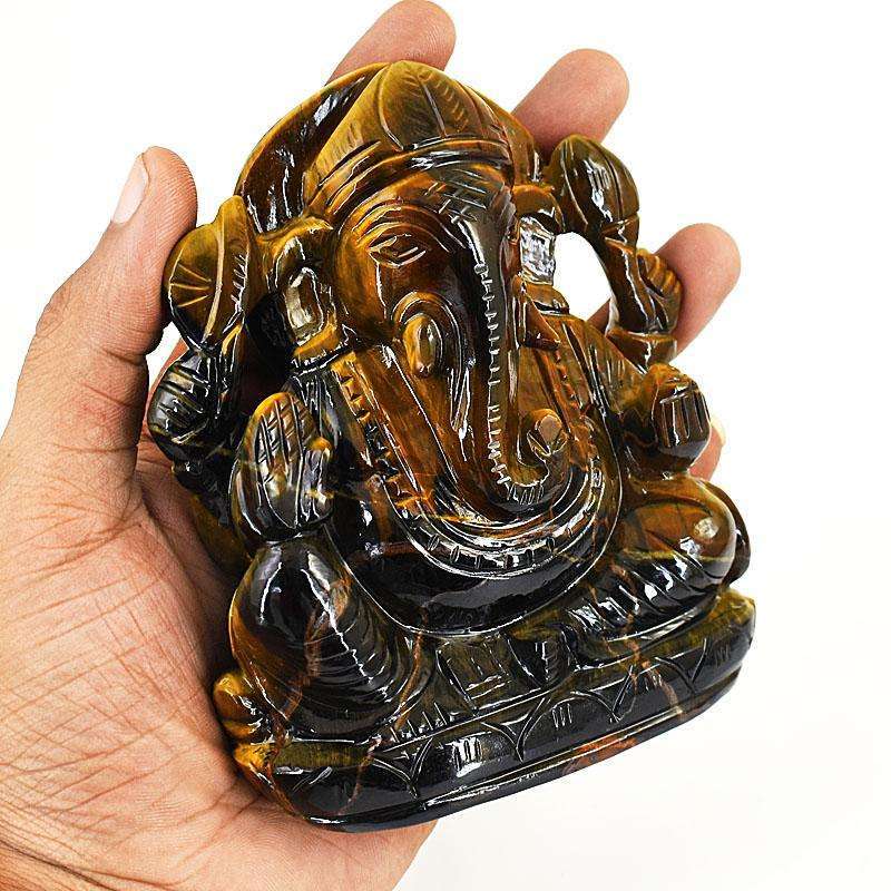 gemsmore:Genuine Tiger Eye Hand Carved Genuine Crystal Gemstone Carving Lord Ganesha