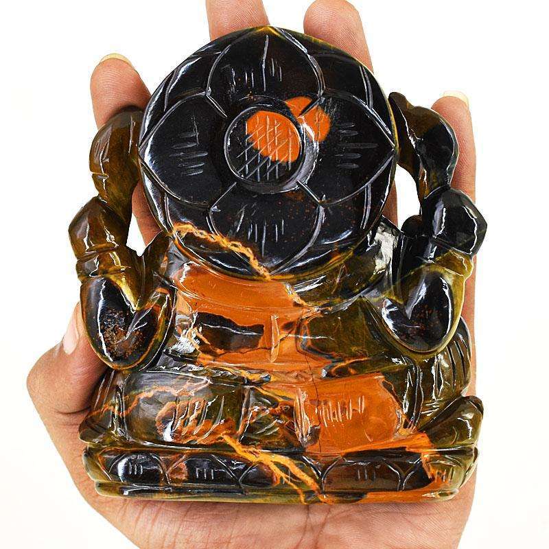 gemsmore:Genuine Tiger Eye Hand Carved Genuine Crystal Gemstone Carving Lord Ganesha