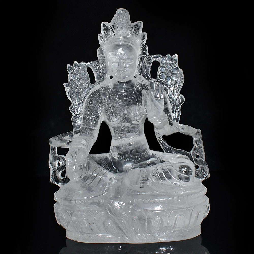 gemsmore:Genuine White Quartz Hand Carved Crystal Gemstone Carving Chinese God