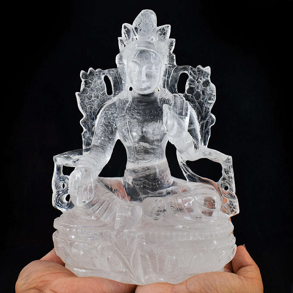 gemsmore:Genuine White Quartz Hand Carved Crystal Gemstone Carving Chinese God
