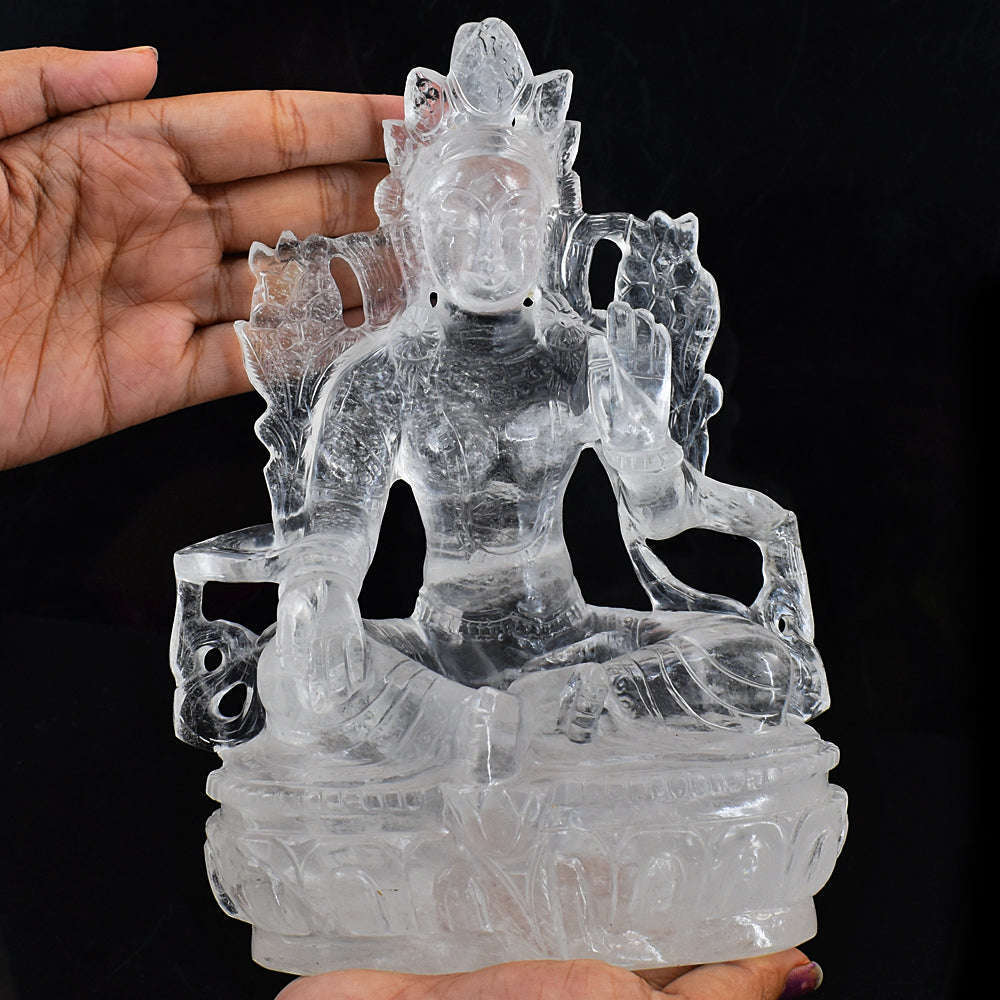 gemsmore:Genuine White Quartz Hand Carved Crystal Gemstone Carving Chinese God