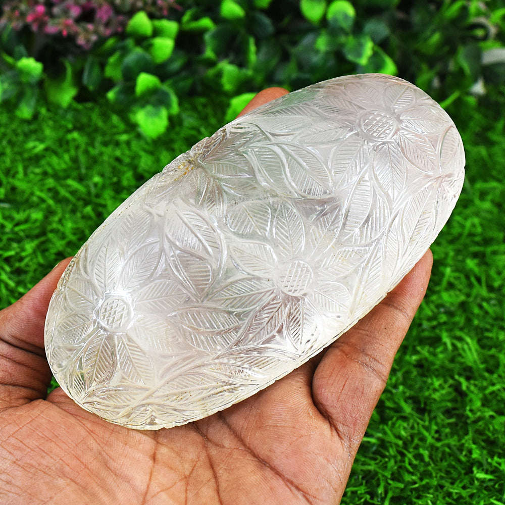 gemsmore:Genuine White Quartz Hand Carved Genuine Crystal Gemstone Carving Mughal Carved Cabochon
