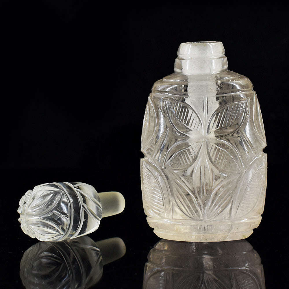 gemsmore:Genuine White Quartz Hand Carved Genuine Crystal Gemstone Carving Perfume Bottle