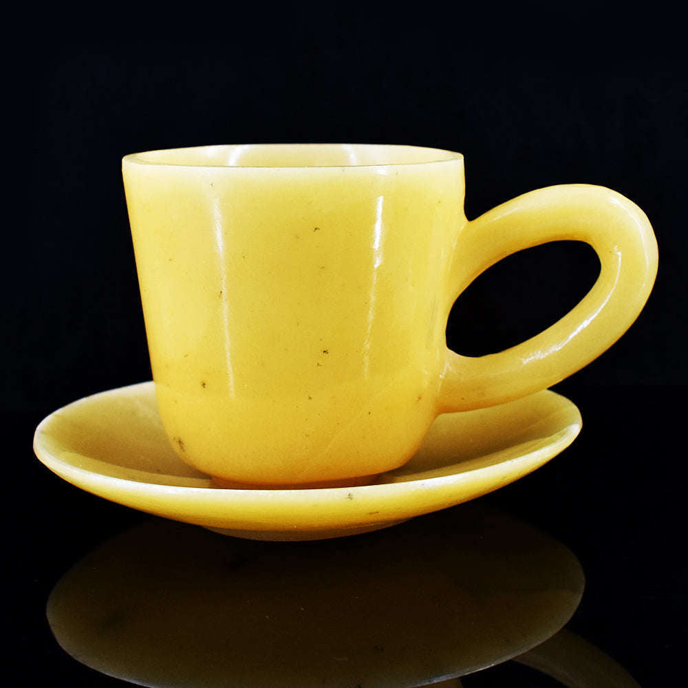 gemsmore:Genuine Yellow Agate Hand Carved Genuine Crystal Gemstone Carving Cup And Saucer Set