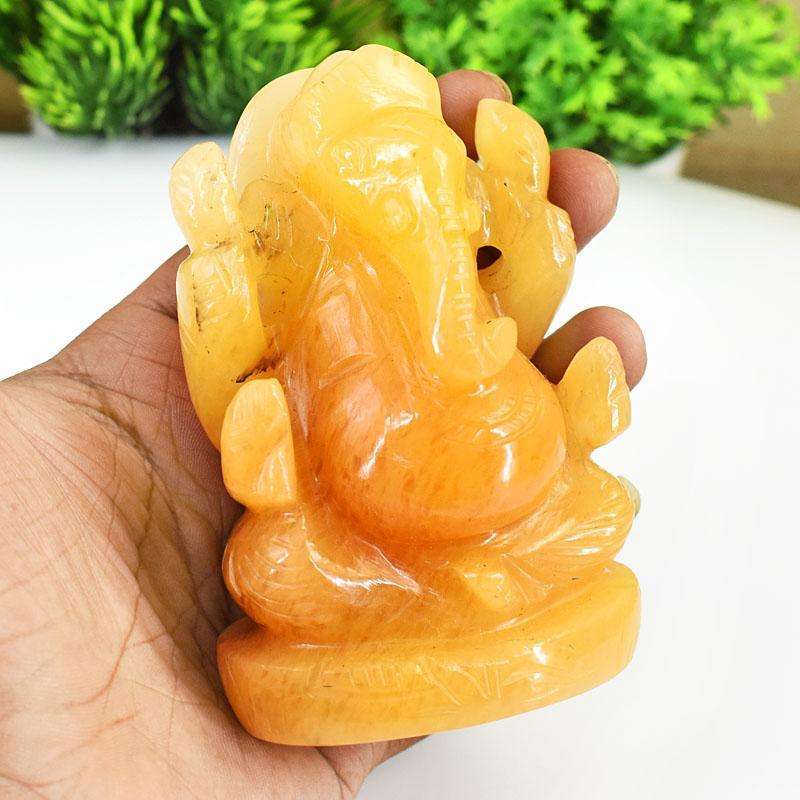 gemsmore:Genuine Yellow Aventurine Hand Carved Genuine Crystal Gemstone Carving Lord Ganesha