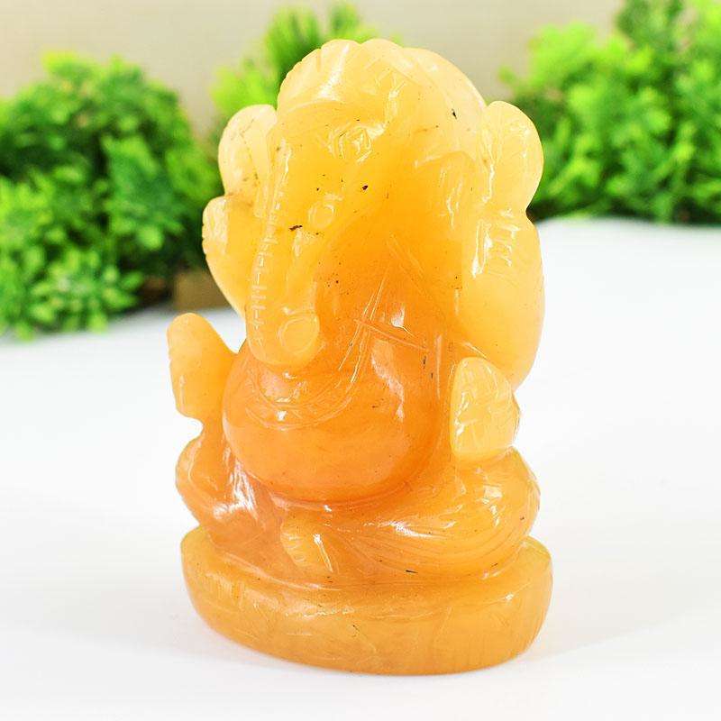 gemsmore:Genuine Yellow Aventurine Hand Carved Genuine Crystal Gemstone Carving Lord Ganesha