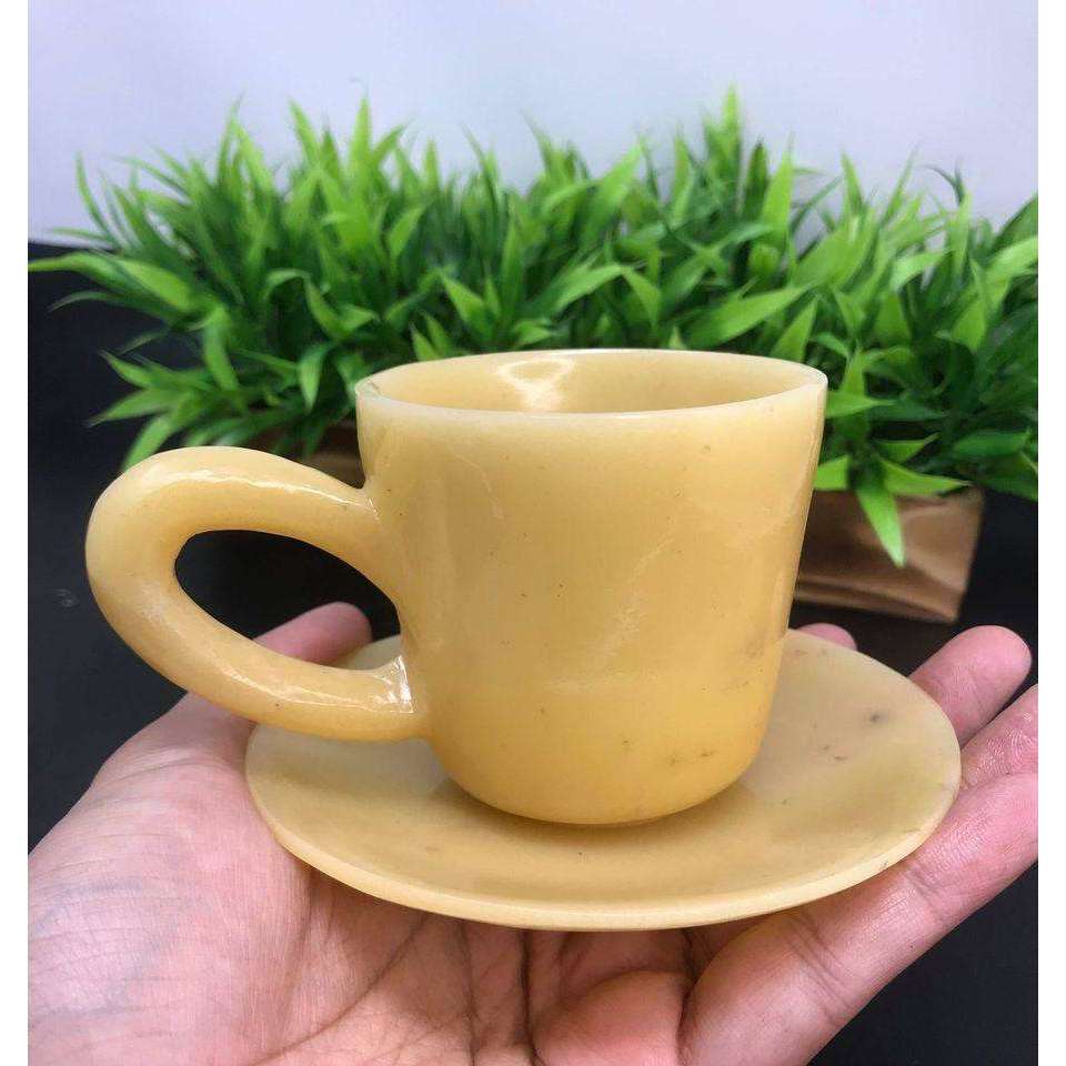 gemsmore:Genuine Yellow Jade Carved Crystal Gemstone Cup & Saucer Set