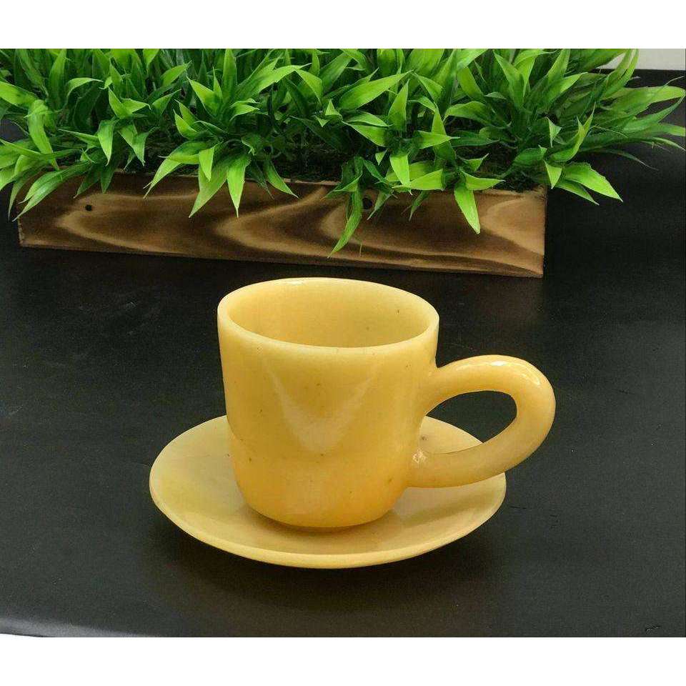 gemsmore:Genuine Yellow Jade Carved Crystal Gemstone Cup & Saucer Set