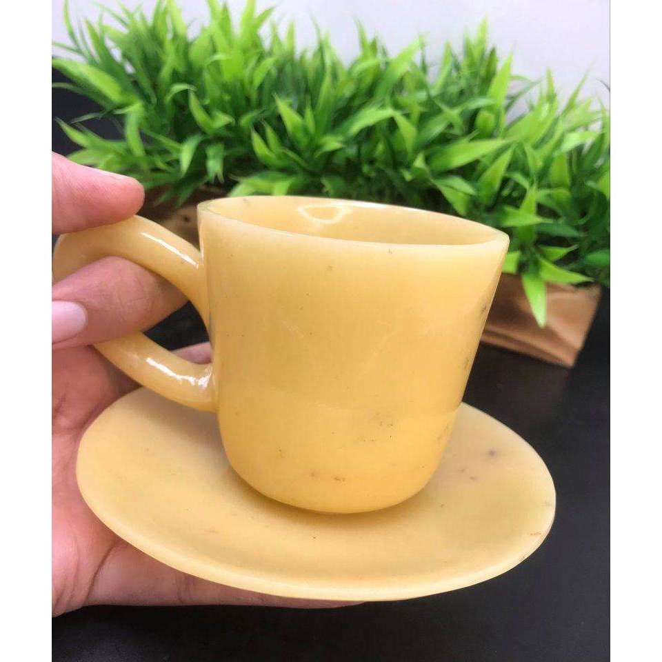 gemsmore:Genuine Yellow Jade Carved Crystal Gemstone Cup & Saucer Set