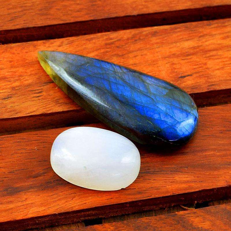 gemsmore:Genunine Blue Flash Moonstone & Labradorite Loose Gemstone Lot