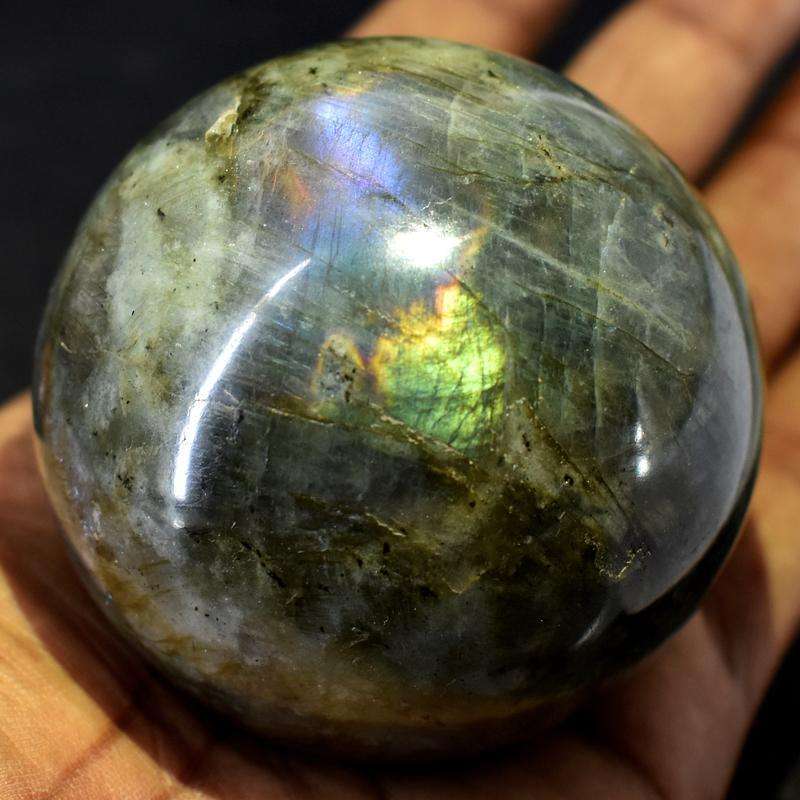 gemsmore:Golden & Blue Flash Labradorite Carved Healing Sphere