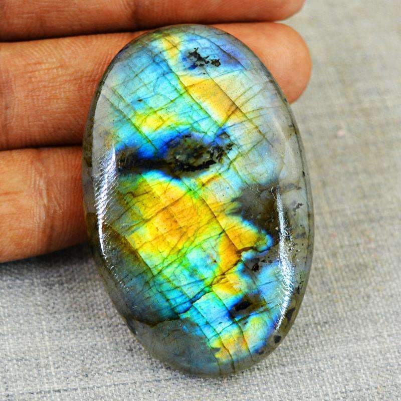 gemsmore:Golden & Blue Flash Labradorite Gemstone Natural Oval Shape