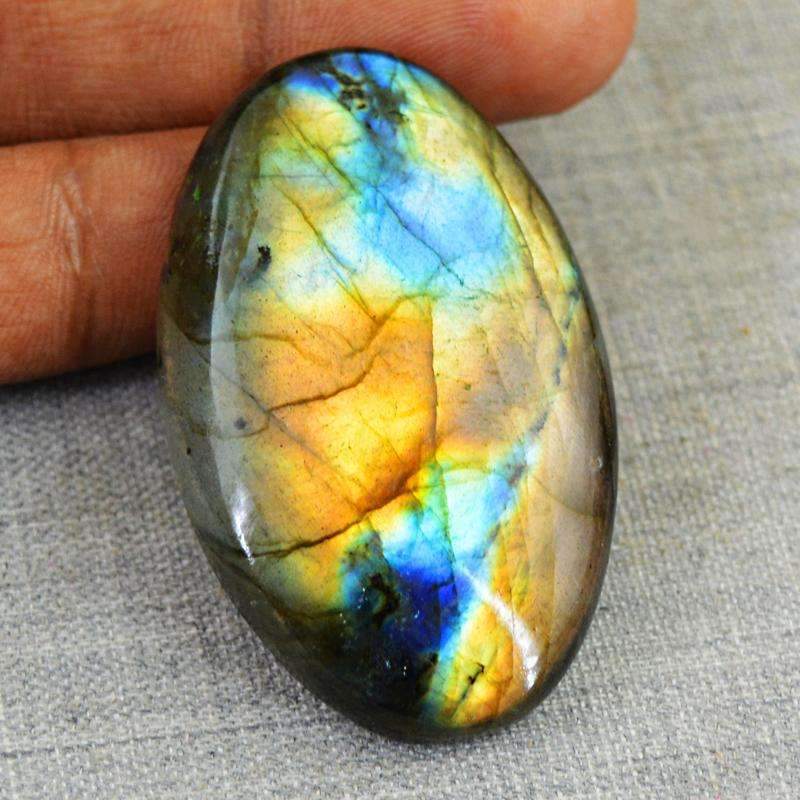 gemsmore:Golden & Blue Flash Labradorite Gemstone Natural Oval Shape