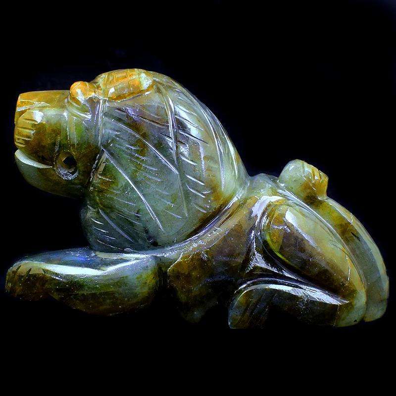 gemsmore:Golden & Blue Flash Labradorite Hand Carved Lion