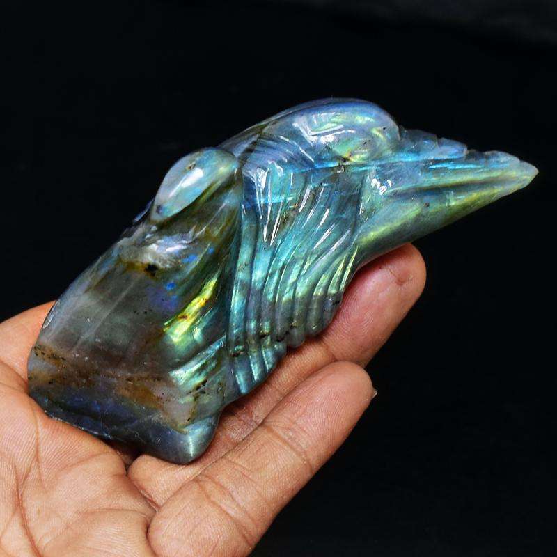 gemsmore:Golden & Blue Flash Labradorite Hand Carved Penguin Head