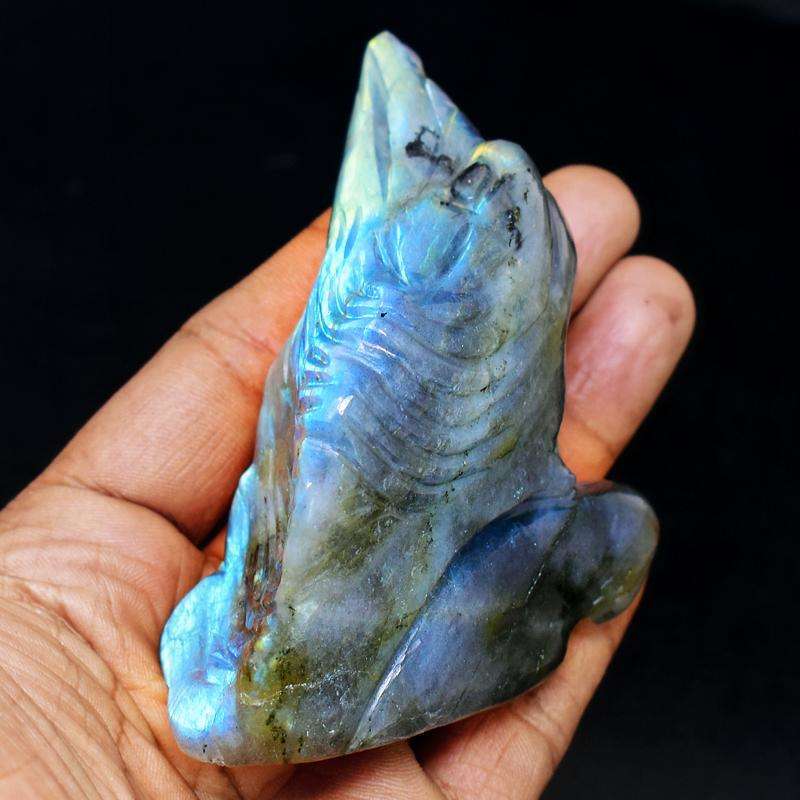 gemsmore:Golden & Blue Flash Labradorite Hand Carved Penguin Head