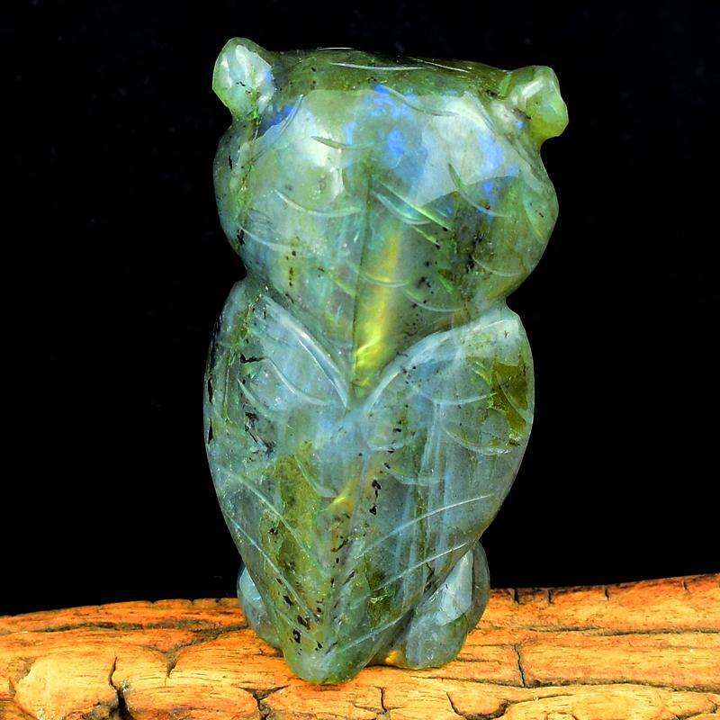 gemsmore:Golden Flash Labardorite Carved Owl