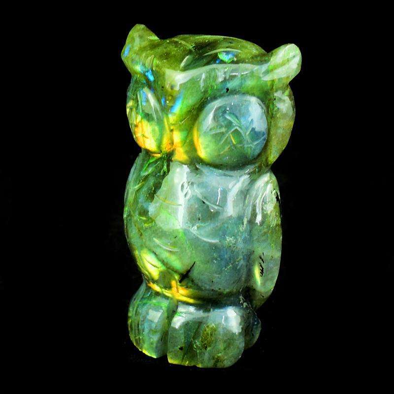 gemsmore:Golden Flash Labardorite Carved Owl