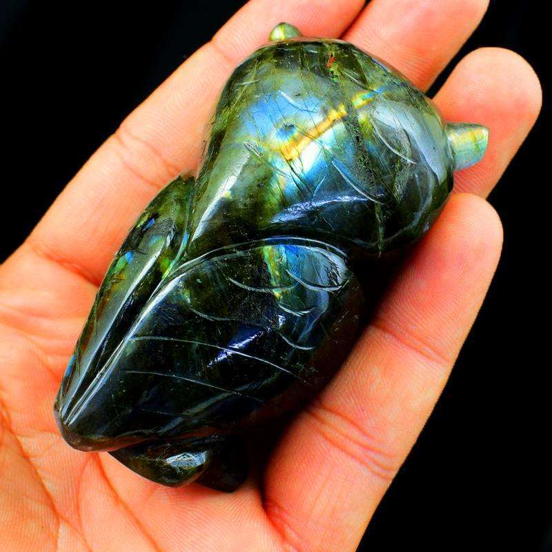 gemsmore:Golden Flash Labardorite Hand Carved Gemstone Owl