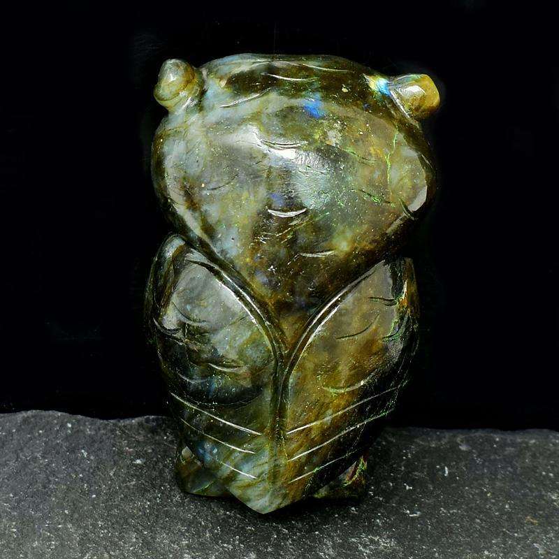 gemsmore:Golden Flash Labardorite Hand Carved Owl