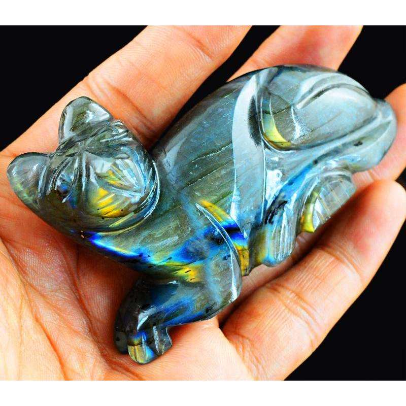 gemsmore:Golden Flash Labradorite Carved Cat - Genuine Gemstone