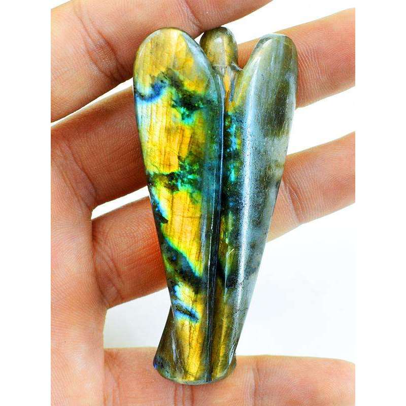gemsmore:Golden Flash Labradorite Carved Healing Crystal Angel