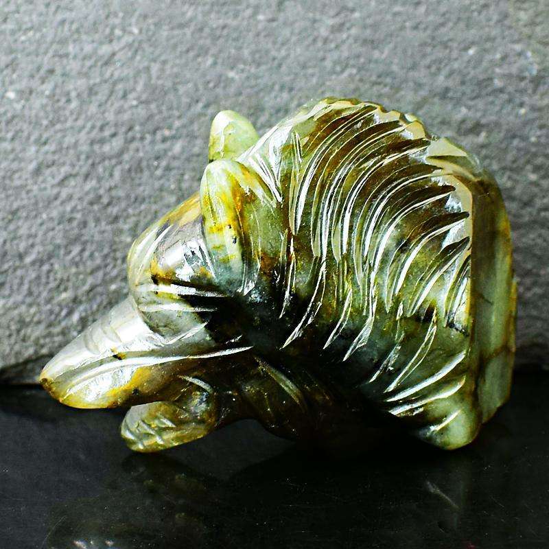 gemsmore:Golden Flash Labradorite Carved Wolf Head