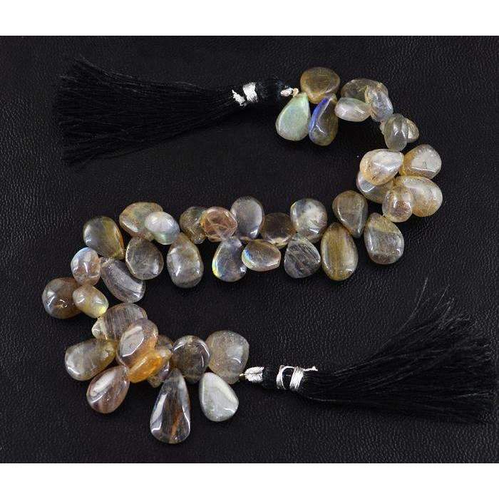gemsmore:Golden Flash Labradorite Drilled Beads Strand - Natural Pear Shape
