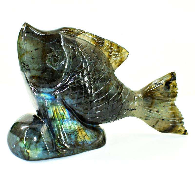 gemsmore:Golden Flash Labradorite Finely Hand Carved Fish