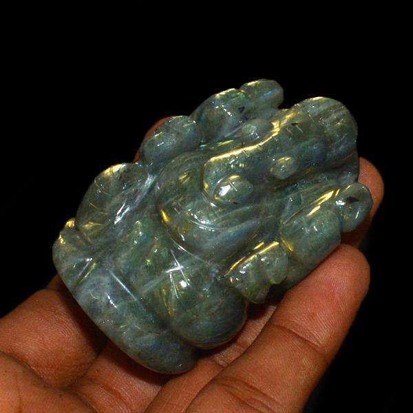 gemsmore:Golden Flash Labradorite Gemstone Carved Lord Ganesha Idol