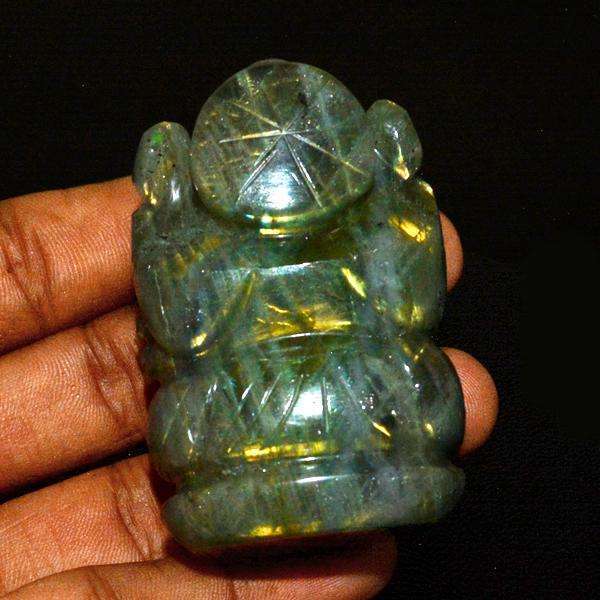 gemsmore:Golden Flash Labradorite Gemstone Carved Lord Ganesha Idol