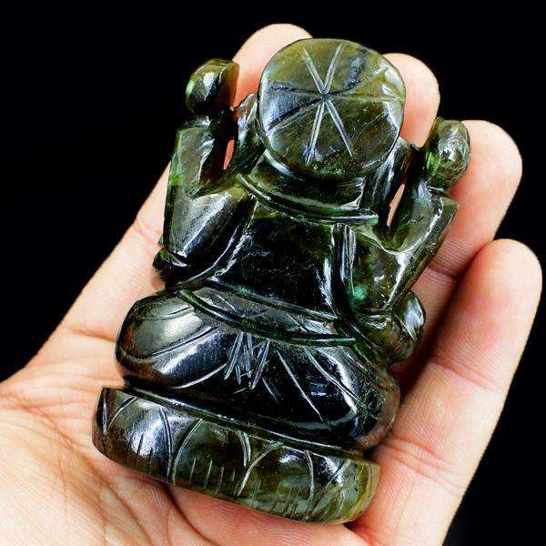 gemsmore:Golden Flash Labradorite Hand Carved Lord Ganesha Idol