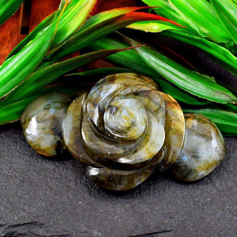 gemsmore:Golden Flash Labradorite Hand Carved Rose