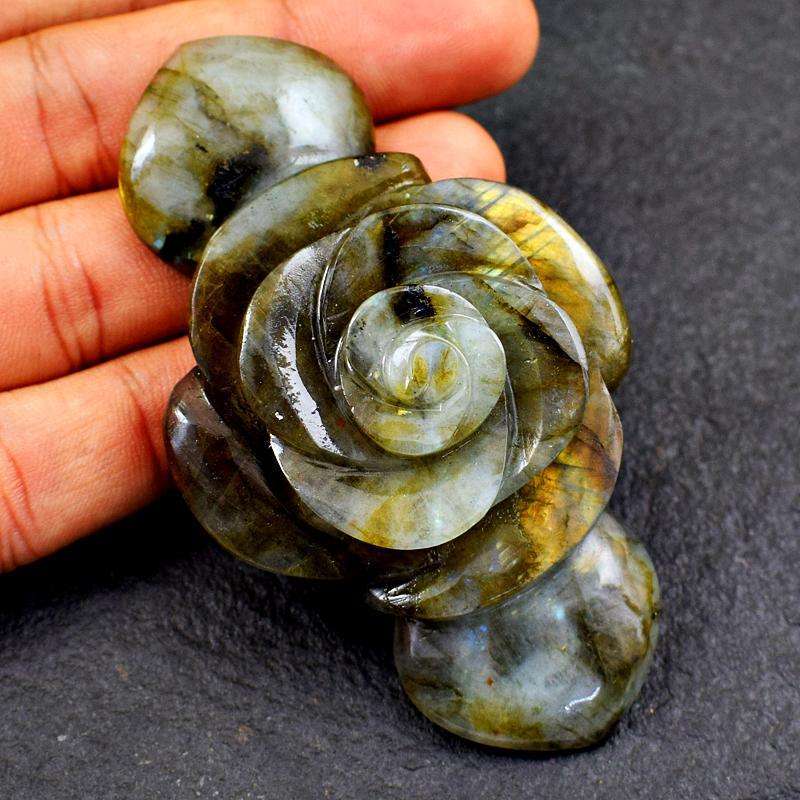 gemsmore:Golden Flash Labradorite Hand Carved Rose