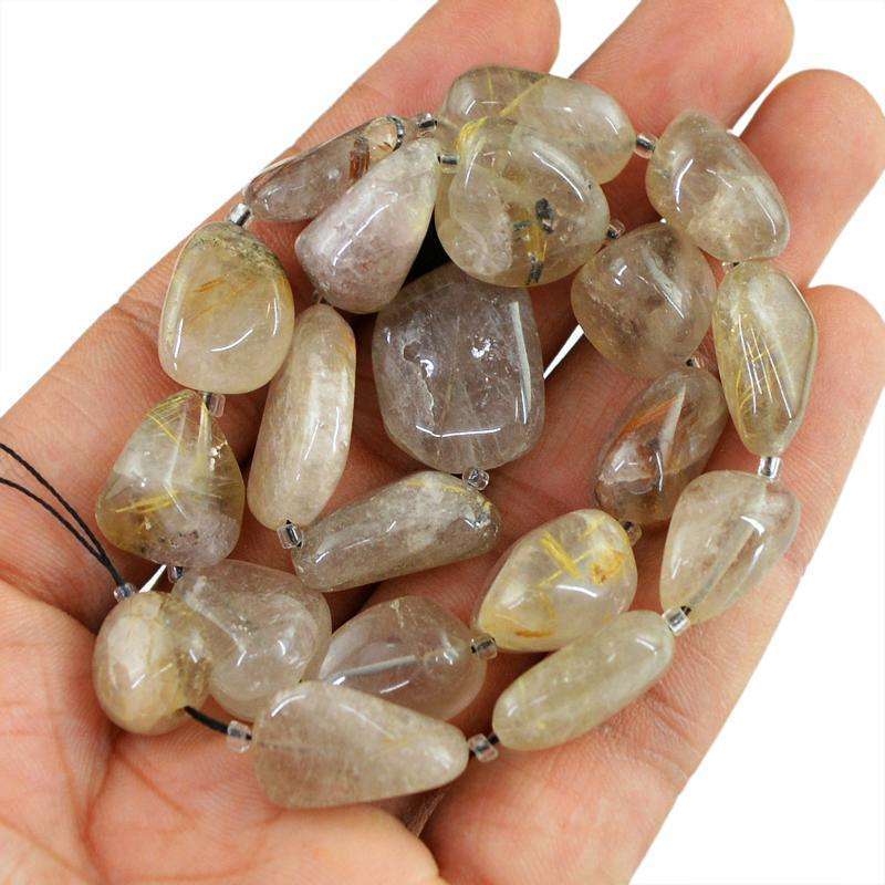 gemsmore:Golden Rutile Quartz Beads Strand - Natural Drilled